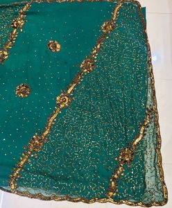 Emerald Green Embroidered Saree