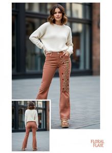 Embroidered Corduroy Flare Pants