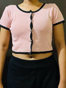 Pink And Black Crop Top