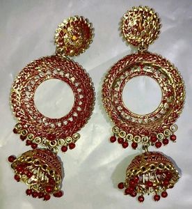 Red &amp; Golden Jhumki 2 Earing Studs