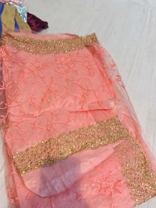 Embroidered Peach Saree (Minor Issue)