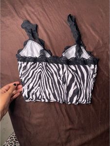 Zebra Print Lace Trim Top