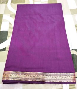 Dark Plum Plain Saree With Striped Pallu