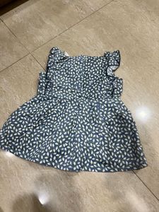 Girls Blue Leaf Print Dress