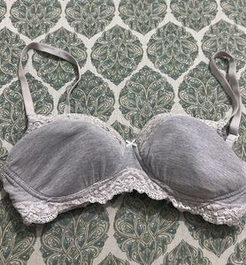 Gray Lace Trim Padded Bra, Bust- 36 B