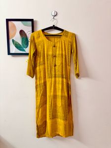 Mustard Yellow Printed Kurti