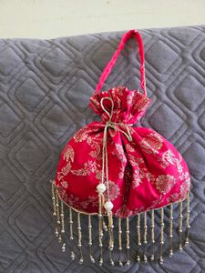 Red Floral Potli Bag