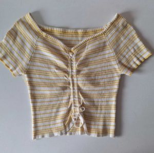 yellow &white striped crop top