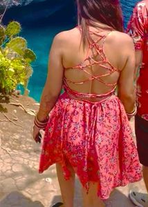Berrylush Floral Print Lace Up Back Dress