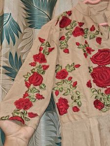 Rose Embroidery Work Front Open Kurta