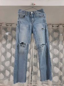 Light Blue Slightly Flare Distressed Jeans | Women