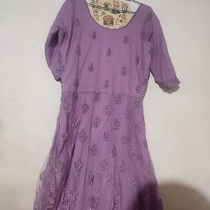 Embroidered Lavender Anarkali Gown With Dupatta