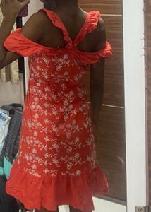 Orange Cold Shoulder Embroidered Dress