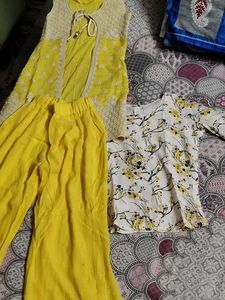 Yellow And White Sharara Set