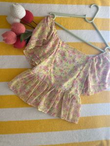 cute yellow color top with floral print