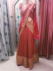 magenta & Gold Embroidered Lehenga