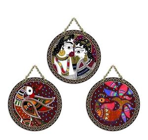 Madhubani Art Wooden Wall Hanging Set of 3