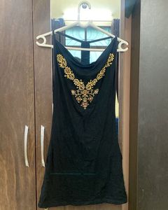 Embroidered Black Tank Mini Dress
