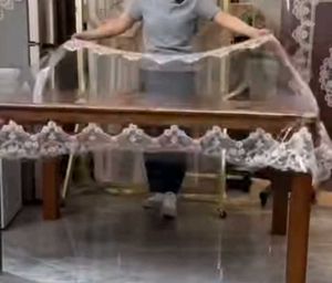 Transparent Table Cover with Lace Border