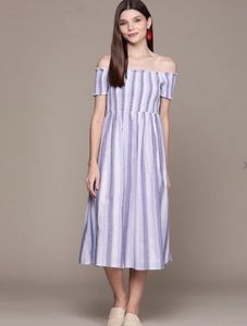 LABEL RITU KUMAROff-Shoulder Smocked A-line Dress