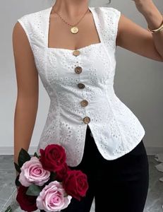 Elegant White Eyelet Peplum Top