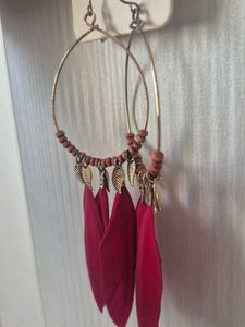 Feather Drop Hoop Earrings