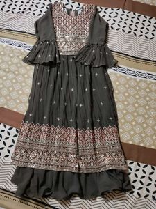 Beautiful georgette Naira Frock in charcoal colour