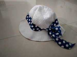 White Hat For Girls Polka Dot Sun