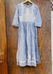 Blue Embroidered Cotton Kurti