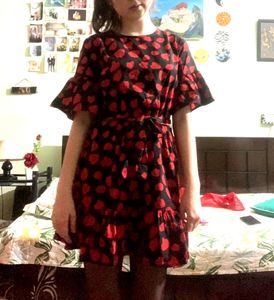 Red &amp; Black Print Ruffle Dress