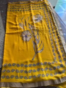 Elegant Yellow Floral Saree with blouse