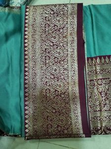 Teal &amp; Gold Banarasi Silk Saree