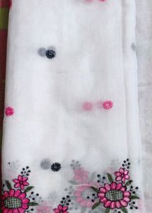 Beautiful White Pink Saree With Blouse