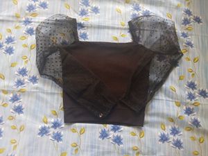 Black Crop Top with Sheer Sleeves