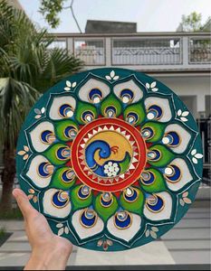 "Peacock Prism: Handcrafted Mandala Plate "