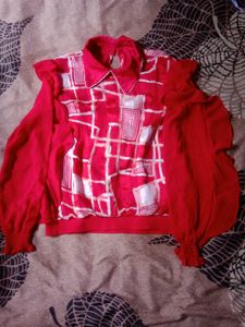 Retro Red Geometric Print Top