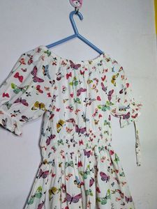 Floral printed off White girls Frock