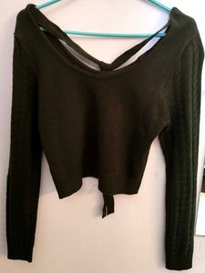 Olive Green Knit Tie Back Sweater