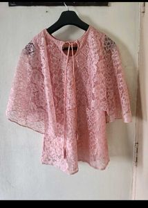 Elegant Pink Lace Cape Top