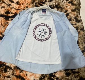 Denim Shirt With White T-shirt Attached💎🤍