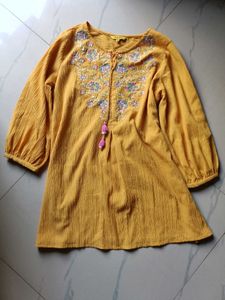 Global Desi Mustard Embroidered Top