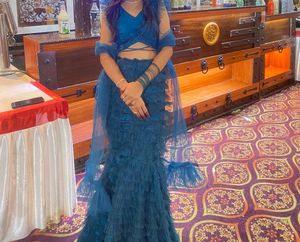 Rama Colour Fancy Fish Cut Lehnga Choli And Dupatt