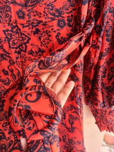 Red Paisley Tiered Midi Dress