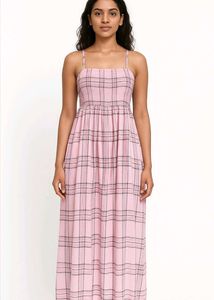 Pink Plaid Maxi Dress