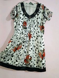 "Elegant Floral Printed Tunic Dress with Beaded "