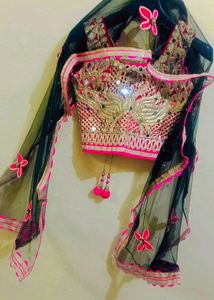 Velvet Choli With Net Lahenga