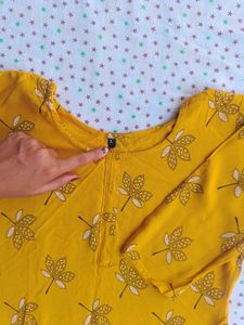 Yellow Leaf Print Kurti
