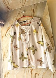 Mogra Butterfly Printed White Top