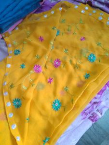 Yellow Embroidered Sari