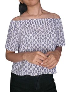 Chic White and Blue Off-Shoulder Top for Women